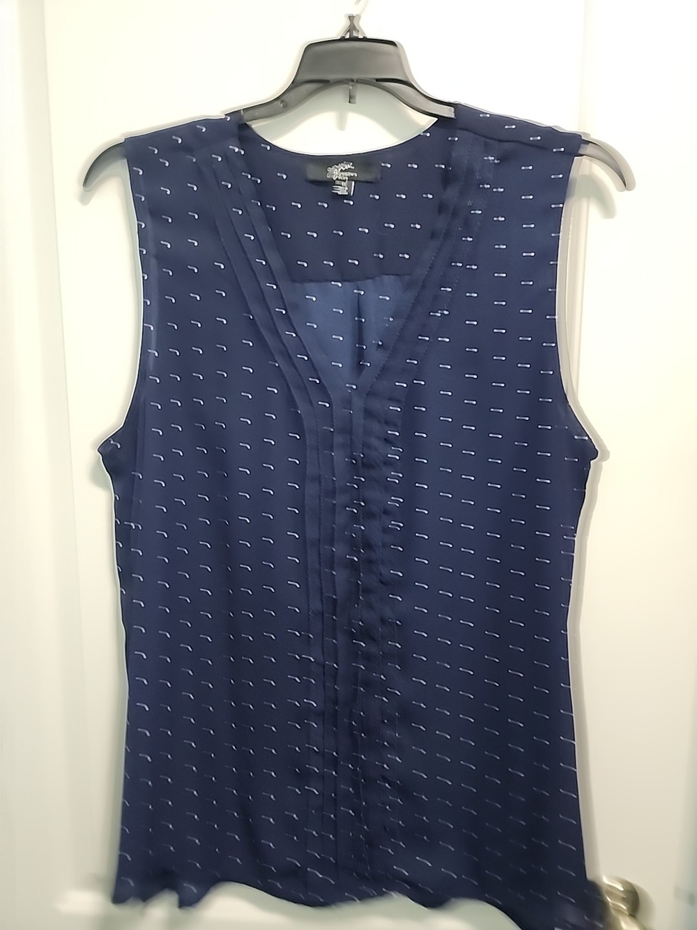 GNW Navy Sleeveless V-Neck Camisole with Tiny White Dash Print